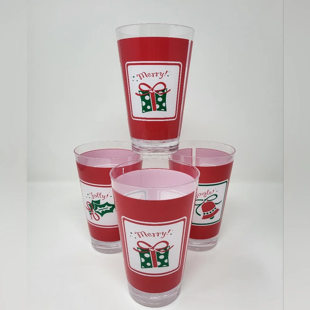 Bundle of 4 Tumblers Hard Plastic Reusable Holiday‎ Christmas 16 oz